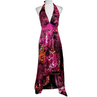 NWT Y2K Pink Halter Hi Low Maxi Dress McBling Leopard Sequin Party Size 10 2000s
