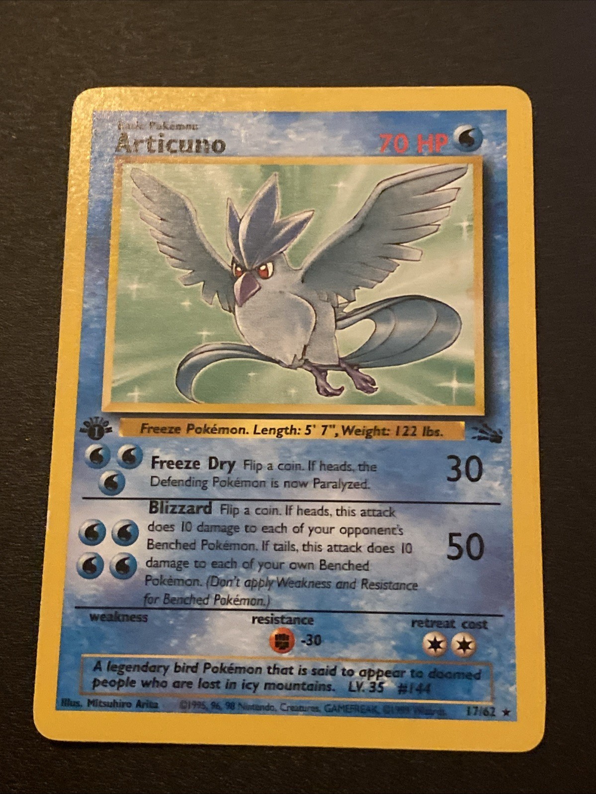 Pokémon Card TCG Articuno 17/62 1st Edition Fossil Regular Rare Non Holo VLP/NM
