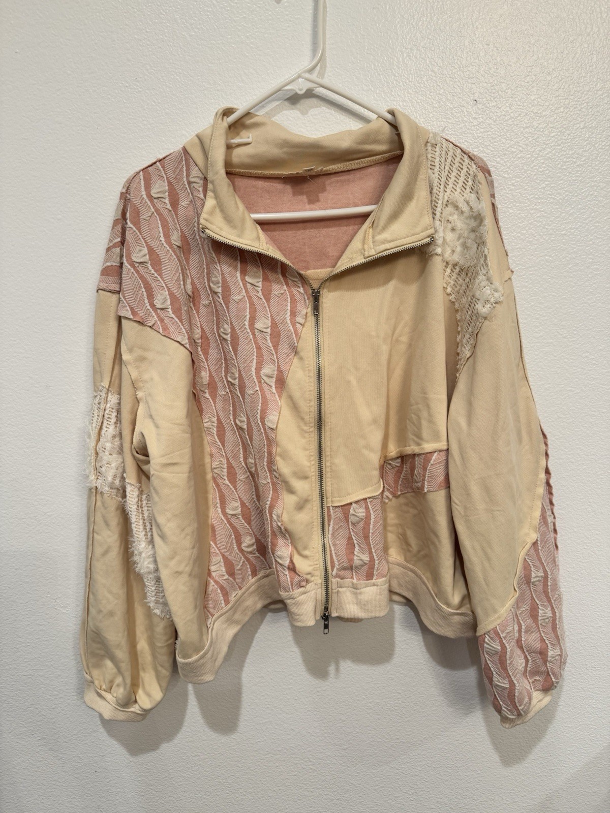 POL Applique Patchwork Zip Jacket Sweater Boho Bi… - image 1