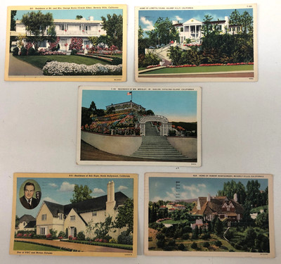 5 Linen Postcards California Homes Of Famous Celebrities And Industry Titans