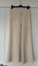 Women’s Cream Wide Leg Lightweight Trousers Linen Look Elasticated Waist UK 8