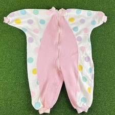 Vintage 90s Buster Brown Toddler Pink Polka Dot Baby Romper 24M