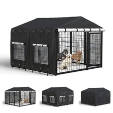 Outdoor Dog Kennel Cover for 10'Dx10'Wx7'H with Grids and Transparent Window,...