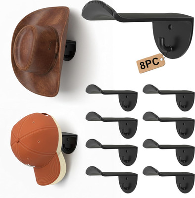 Adhesive Hat Hooks for Wall, 8 Pack, 2.9 Cowboy Hat Rack Prevents Deformation...