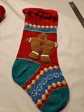 LONG KNITTED Gingerbread Design 22  CHRISTMAS STOCKING UNBRANDED