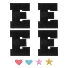 4pcs Iron on Letter Patch Chenille Letter Patches Alphabet Stickers, Black, E