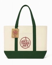 TRADER JOE'S LARGE CANVAS BAG HEAVY COTTON REUSABLE TOTE BAG LARGE GREEN NEW