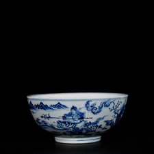 Figura cuenco de porcelana azul blanco coleccionable arte antiguo chino fino