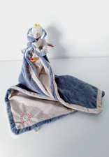 Doudou Plat/Couverture Wapi Et Bao Eléphant Bleu Beige Attache Tétine  - Noukies