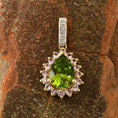 10k Gelbgold Smaragd Rosa Topas & Diamant Edelstein Anhänger