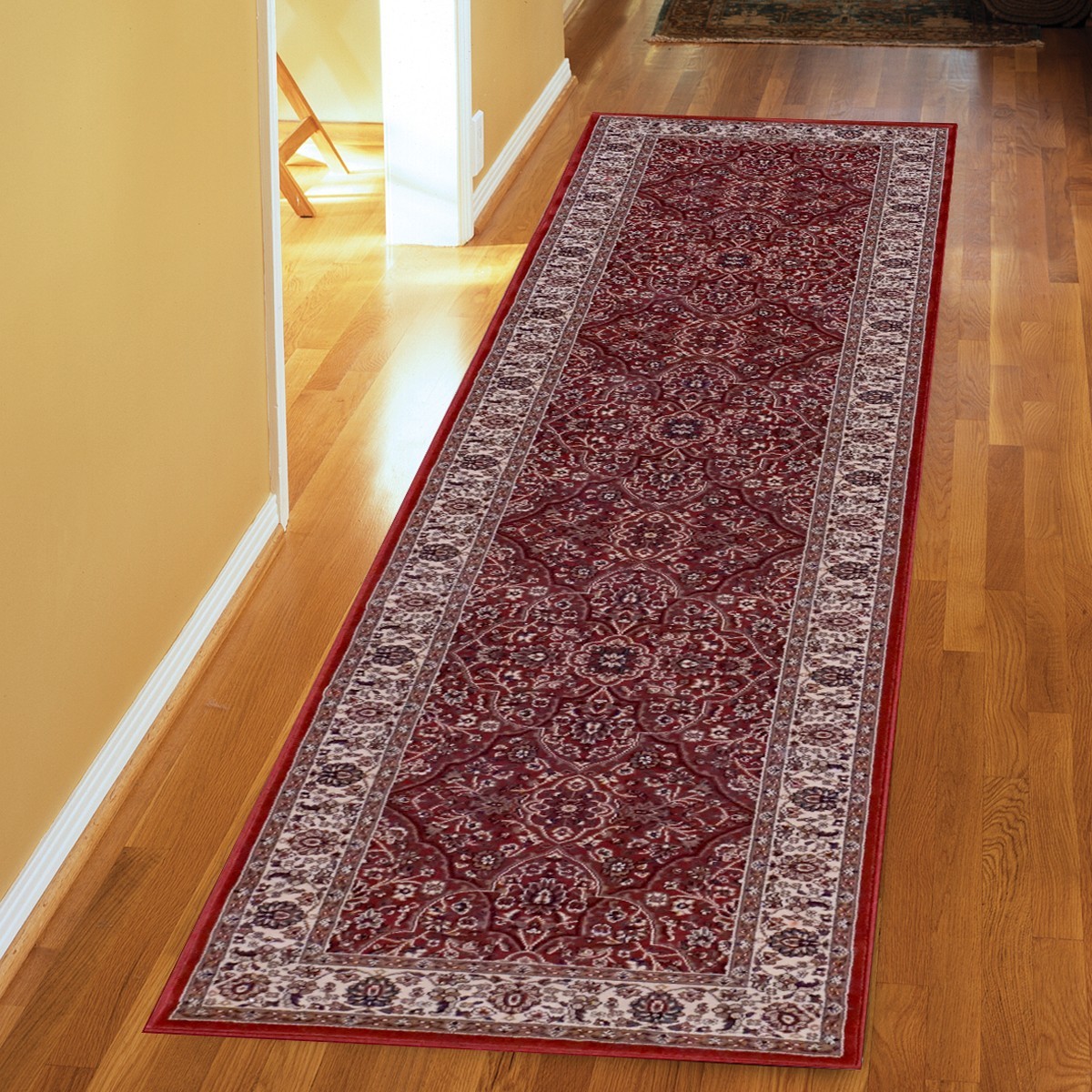 Noble Evelaine Traditional Floral Red Ivory Wide Border Indoor Rug, 2x9 Runner
