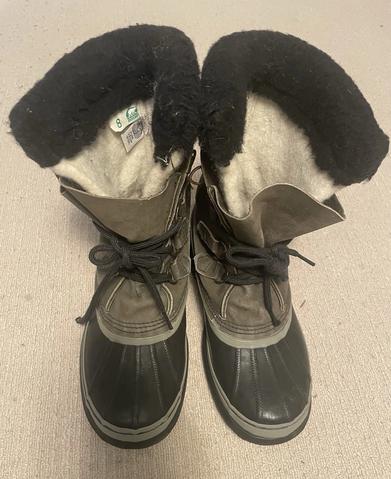 Sorel Caribou Men's Size 8 Waterproof Winter Snow Boots Fur Lined Mid-Calf Gray