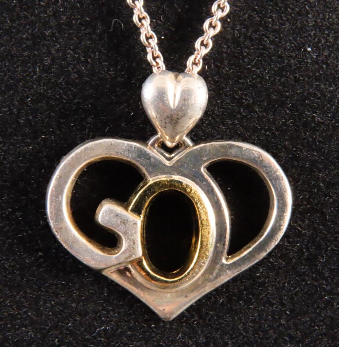 SAM JACKS LENOX Sterling Silver Chain Necklace GOD HEART PENDANT Love GOLD TRIM