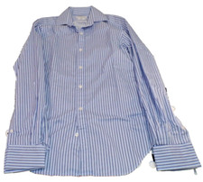 TM Lewin Casual Long Cuff Sleeve Button Down Blue Striped Slim Fit Sz 15/34