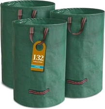  3-Pack 132 Gallon Reusable Yard Waste Bag, Heavy Duty Upright Lawn Bags Wi