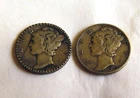 1945-D 2 Mercury Winged Liberty Silver Dimes