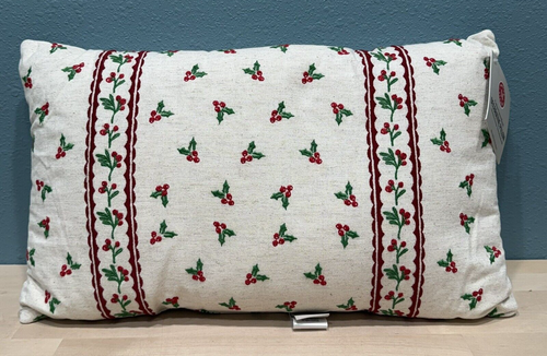 Martha Stewart Holly Berry Lumbar Pillow Embroidered Rectangle 20x12 inches New