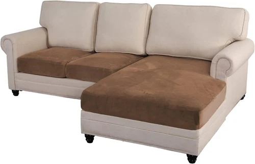 Stretch Velvet L-Shaped Sofa Seat Cover Living Room Furniture Protector - Picture 2 of 29