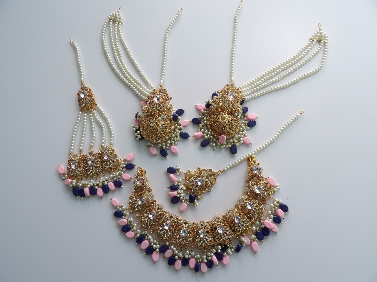 Indian Pakistani Jewellery Set Jhumka Earrings Necklace Tikka