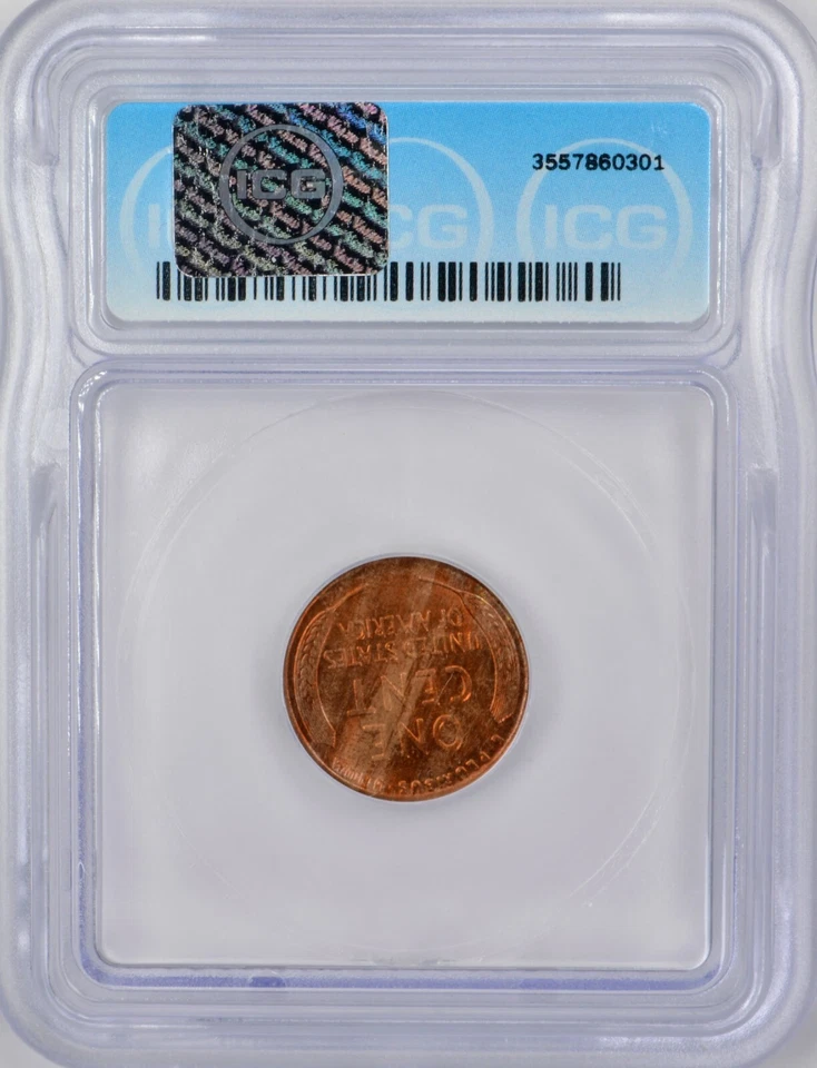 MINT ERROR - 1918 Lincoln Wheat Cent 1c - ICG MS64 RB- Streaked Alloy MINT ERROR - Image 2 of 4