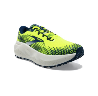 Men Brooks Caldera 6 Trail Running Shoes Size 8.5 Yellow Navy Blue White 110379