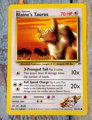 Pokemon Card BLAINE'S TAUROS 64/132 Basic Pokemon Gym Heroes Common 2000