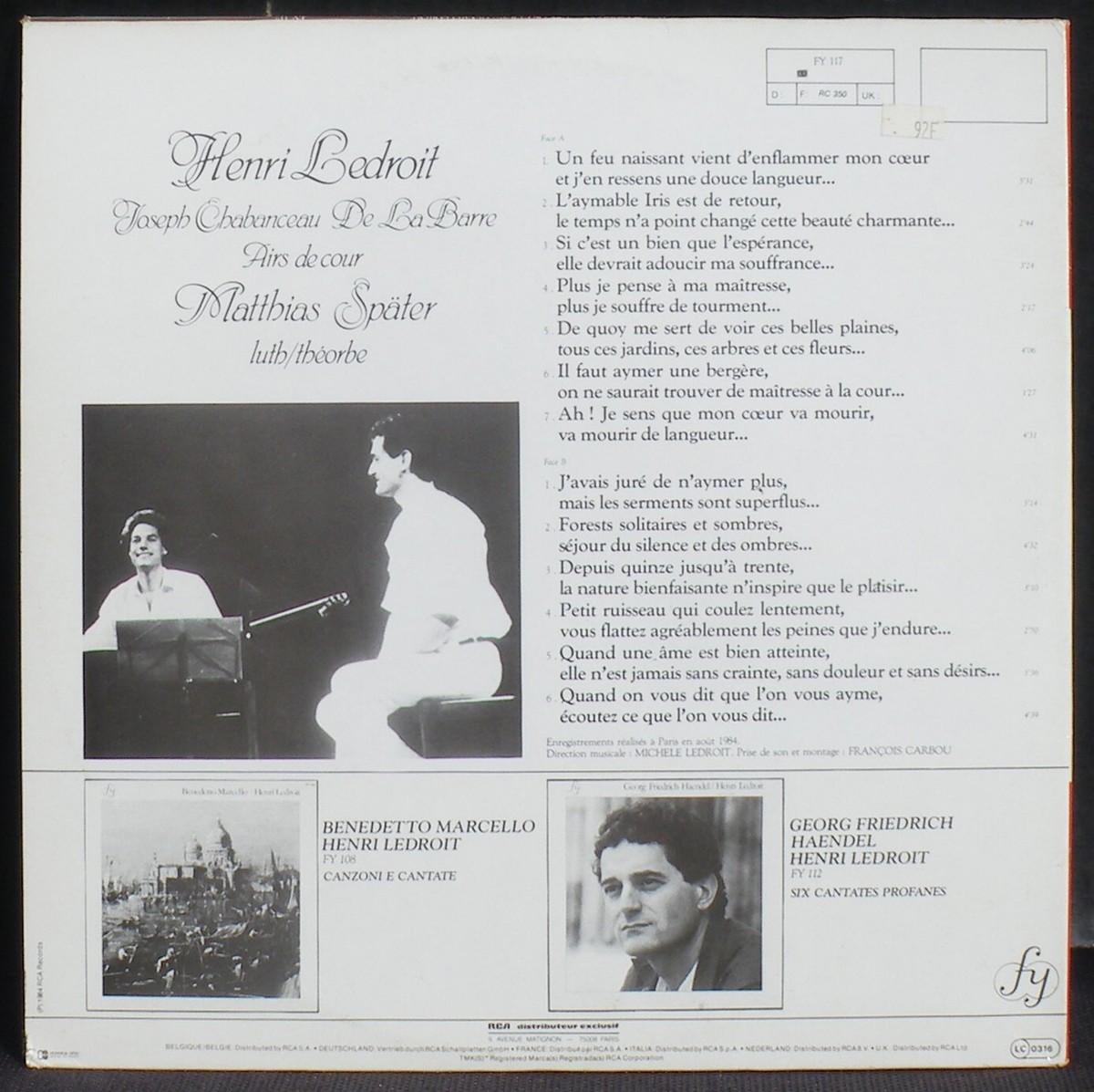 Chabanceau de La Barre Henri Ledroit Matthias Später LP M Chabanceau de La Barre Henri Ledroit Matthias Später LP M