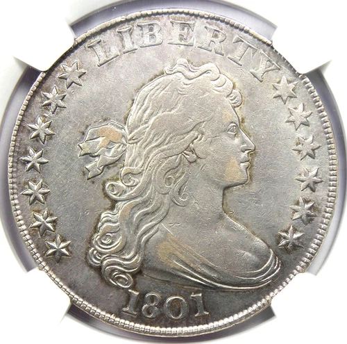 1801 Draped Bust Silver Dollar $1 Coin - Certified NGC XF Detail - Rare Date!