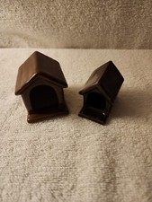 Vintage 2 Small Brown Ceramic DOG HOUSE Marked MADE IN JAPAN