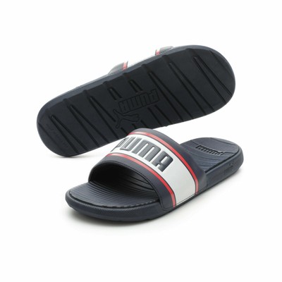 light blue puma slides