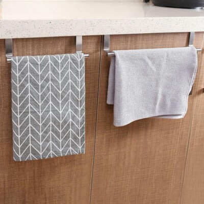 2x Stainless Steel Towel Rack No Drilling Towel Bar Cabinet Door Hang  Holder Set
