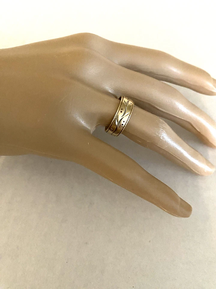 Anillo de boda tallado en arte de oro de 14k talla 6,25 WG YG 2 tonos 4,3 g 7 mm vintage Foto 4 de 4
