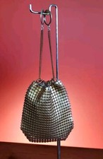 Vintage 1940s 50s Gold Tone Metal Mesh Chain Drawstring Top Evening Bag Pouch