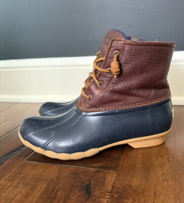 Sperry Saltwater Womens Duck Boots Sz M Brown/Navy