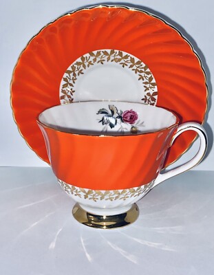 ROYAL ADDERLEY BRILLIANT TANGERINE FLORAL TEACUP(2 3/4 ) AND SAUCER(5.5 ) SET