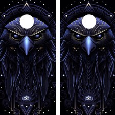 WATERPROOF FADEPROOF Cornhole Board Wraps / Raven Portrait
