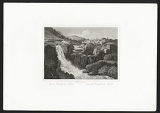 GRAN CASCATA  IN TIVOLI  , di  G. COTTAFAVI ,  grande incisione su rame , 1838