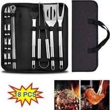 Image of 18X Stainless Steel BBQ Grill Tool Set Outdoor Utensil Cooking Cutlery Kit Case