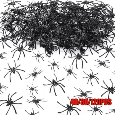 40/80/120pcs Realistic Plastic Spiders Small Spider Toys Black Mini Fake Spiders