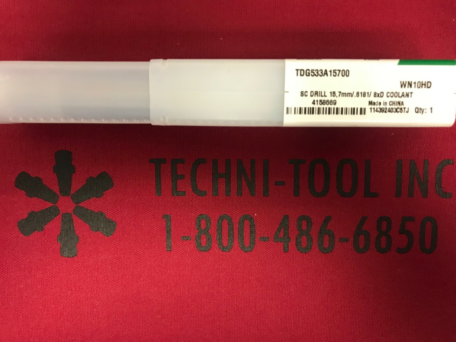 TDG533A15700 15.7mm (0.6181) x 6.7323 OAL Coolant-Thru 8xD HP Drill 4158669