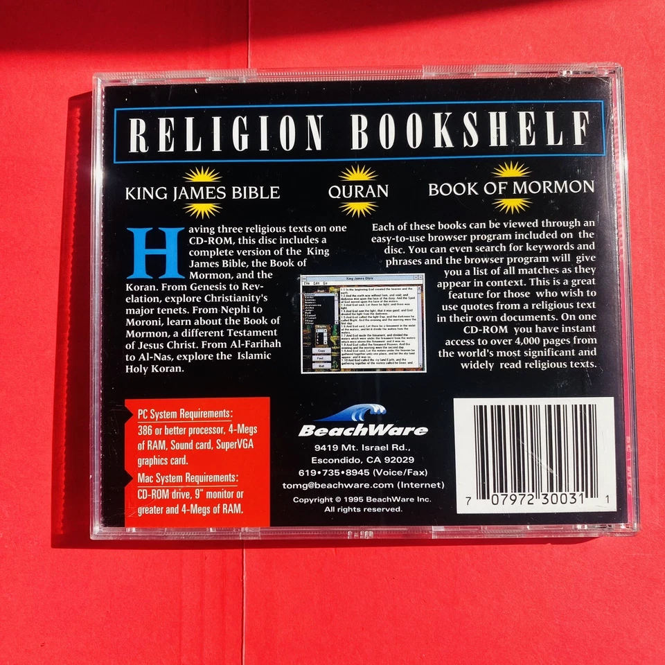 Религия книжная полка CD Rom ПК Mac 1995 BeachWare король Джеймс Библия Коран B из M - Изображение 2 из 4