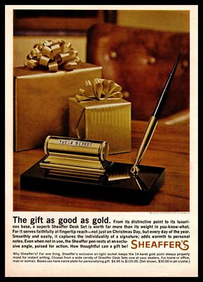 1962 Scheaffer's 14K Gold Point Fountain Pen Calendar Desk Set Vintage Print Ad