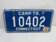1966 CONNECTICUT CAMP TRAILER BLUE LICENSE PLATE AUTO CAR TAG RETRO DECOR GARAGE