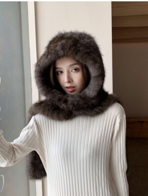Mink hooded hat Warm Winter Fur Hood, Real Fur Bonnet With Ear Flaps  main image 2