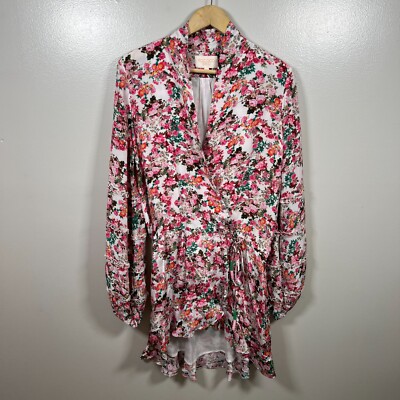 Rococo Sand Vie Mini Dress Size XL Floral Pink Ruffle Resort Wear Vacation Wrap