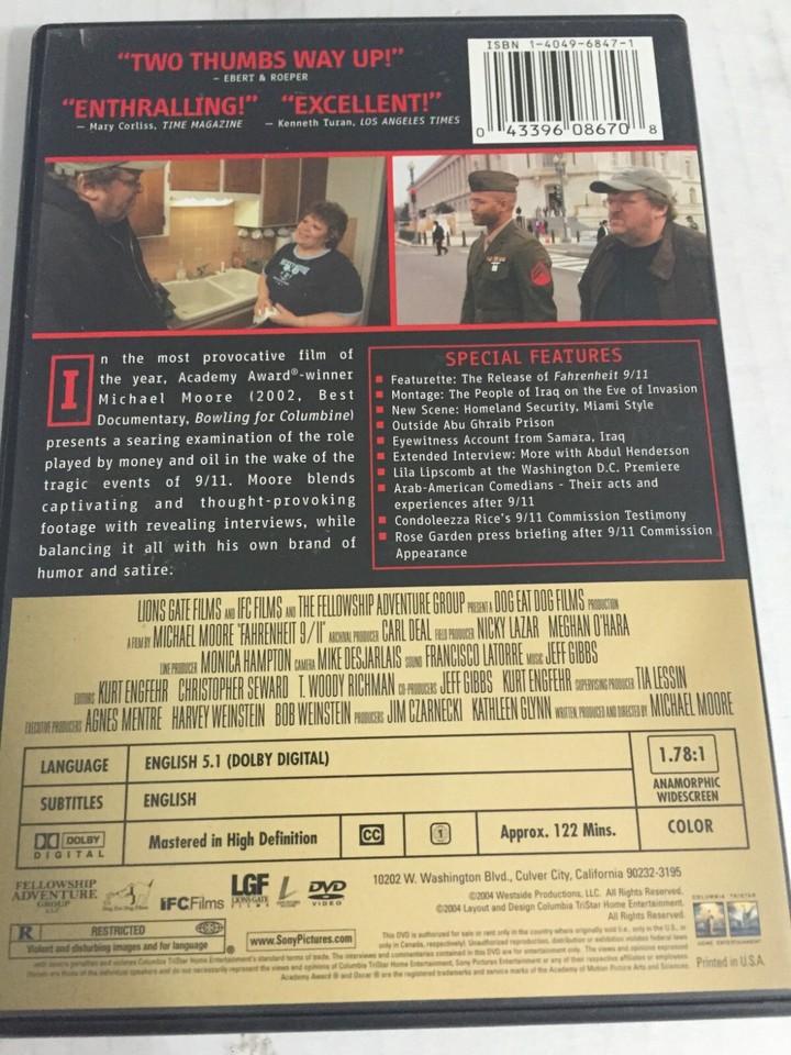 Fahrenheit 9/11 Michael Moore DVD Ships Free Same Day With Tracking ...
