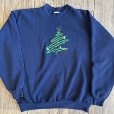 Vintage Hanes activewear large blue sweatshirt embroidered Christmas tree USA
