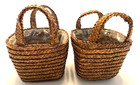Set of 2 Small 4"x4"x4" Brown Woven Plastic Lined Plant Baskets w/Handles — photo 3