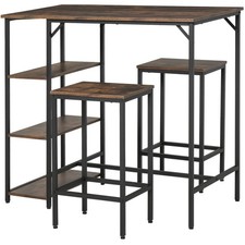 Bartisch-Set Stehtisch mit 2 Barhockern 3-tlg. Tischset mit Regale Stahl