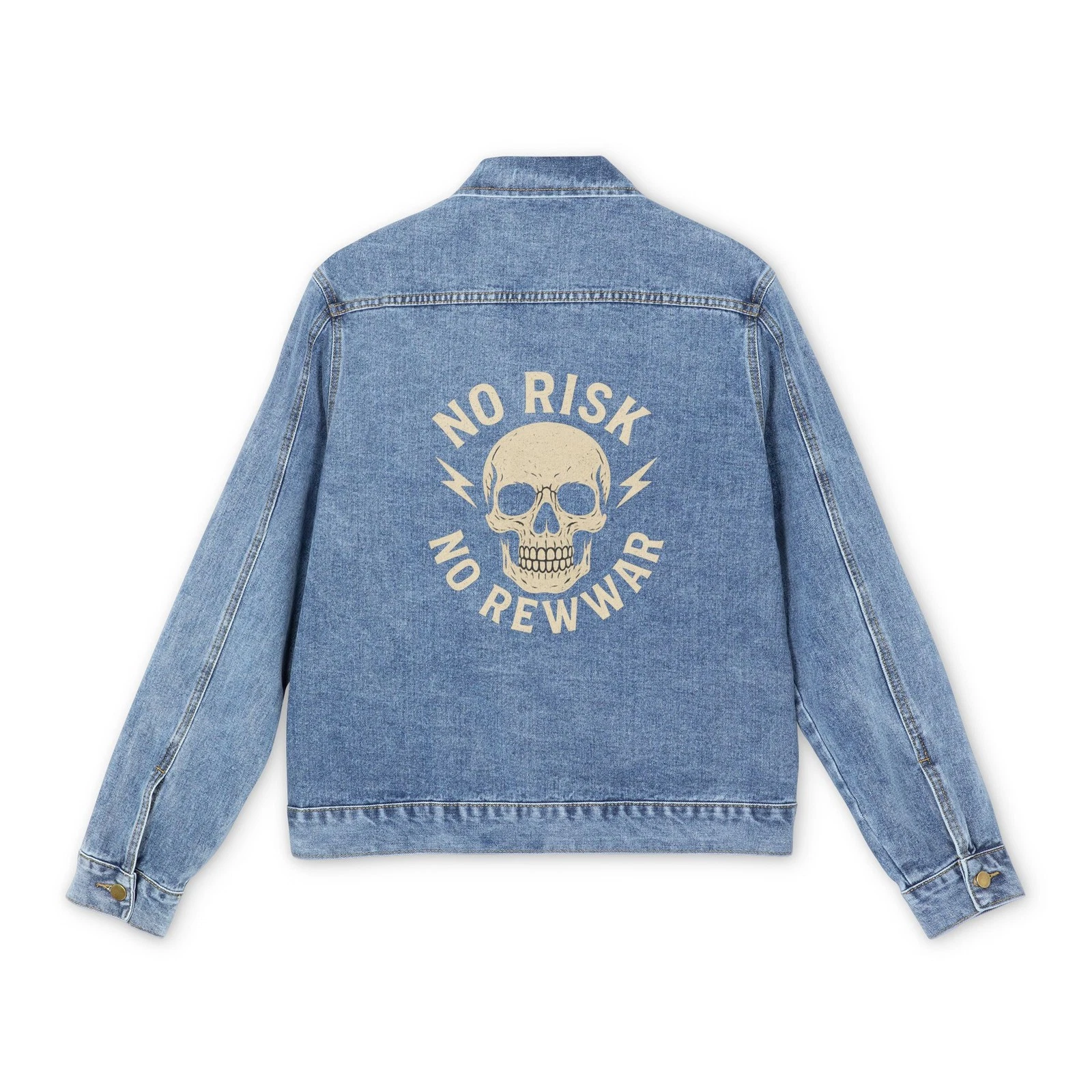Denim Jacket, Edgy Men's Skull Design “NO RISK NO REWARD” Jacket, Cool